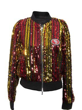 BNT San Francisco 49ers Two Tone Sequin Embellished Bomber Jacket